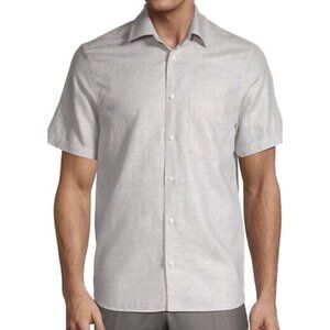 Ted Baker Men's Linen Blend Button Down Shirt Sz 4 US L Short Sleeve Gray Floral